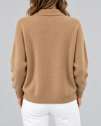 camel knitted cardigan – studio back view