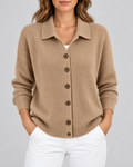 Camel knitted cardigan – studio front view