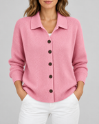 Pink knitted cardigan – studio front view