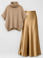 Product 261 roll neck poncho top and flared skirt, studio view 01