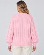 pink cable knit V-neck jumper – 03_back studio view