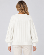 white cable knit V-neck jumper – 03_back studio view
