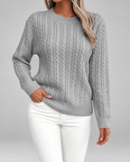 Women's Cable Textured Jumper with Crew Neck and Ribbed Cuffs