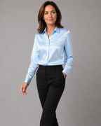 Women's Satin Collared Long Sleeve Button Up Blouse