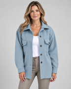 Women's Oversized Jacket with Button Front and Chest Pockets