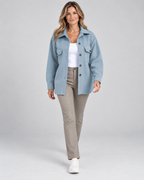 Women's Oversized Jacket with Button Front and Chest Pockets