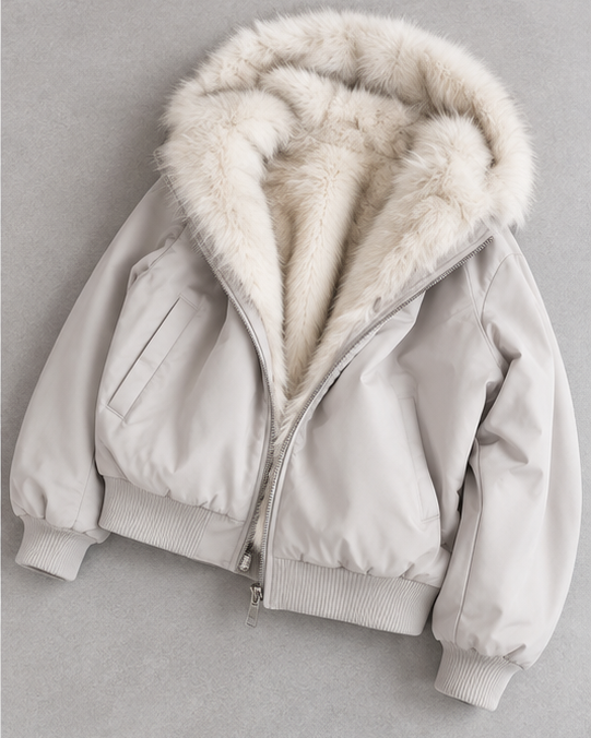 Women's Bomber Jacket with Faux Fur Lining - light grey