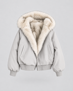 Women's Bomber Jacket with Faux Fur Lining - light grey