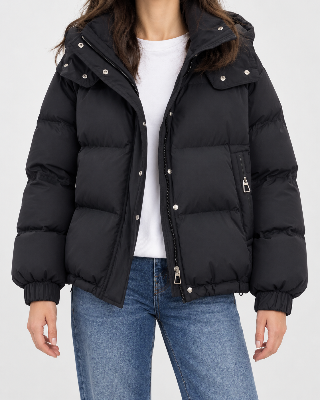 Women's Oversized Padded Puffer Jacket with Cargo Pockets and Hood