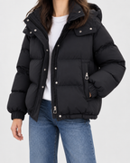 Women's Oversized Padded Puffer Jacket with Cargo Pockets and Hood