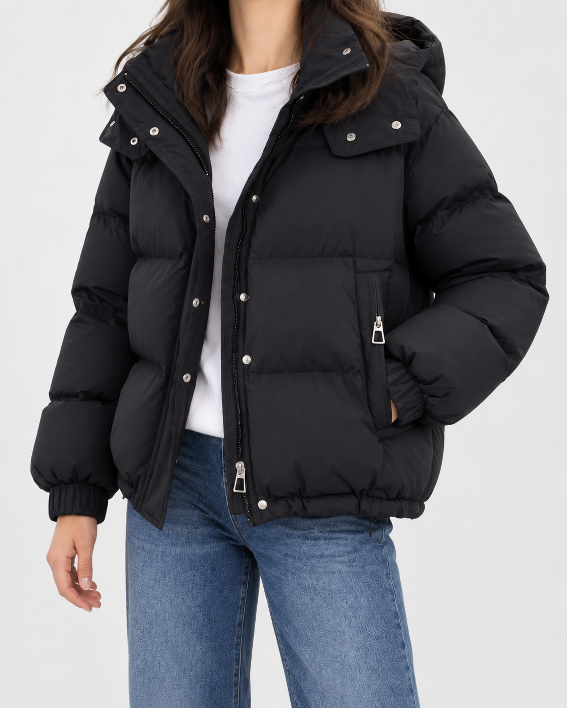 Women's Oversized Padded Puffer Jacket with Cargo Pockets and Hood