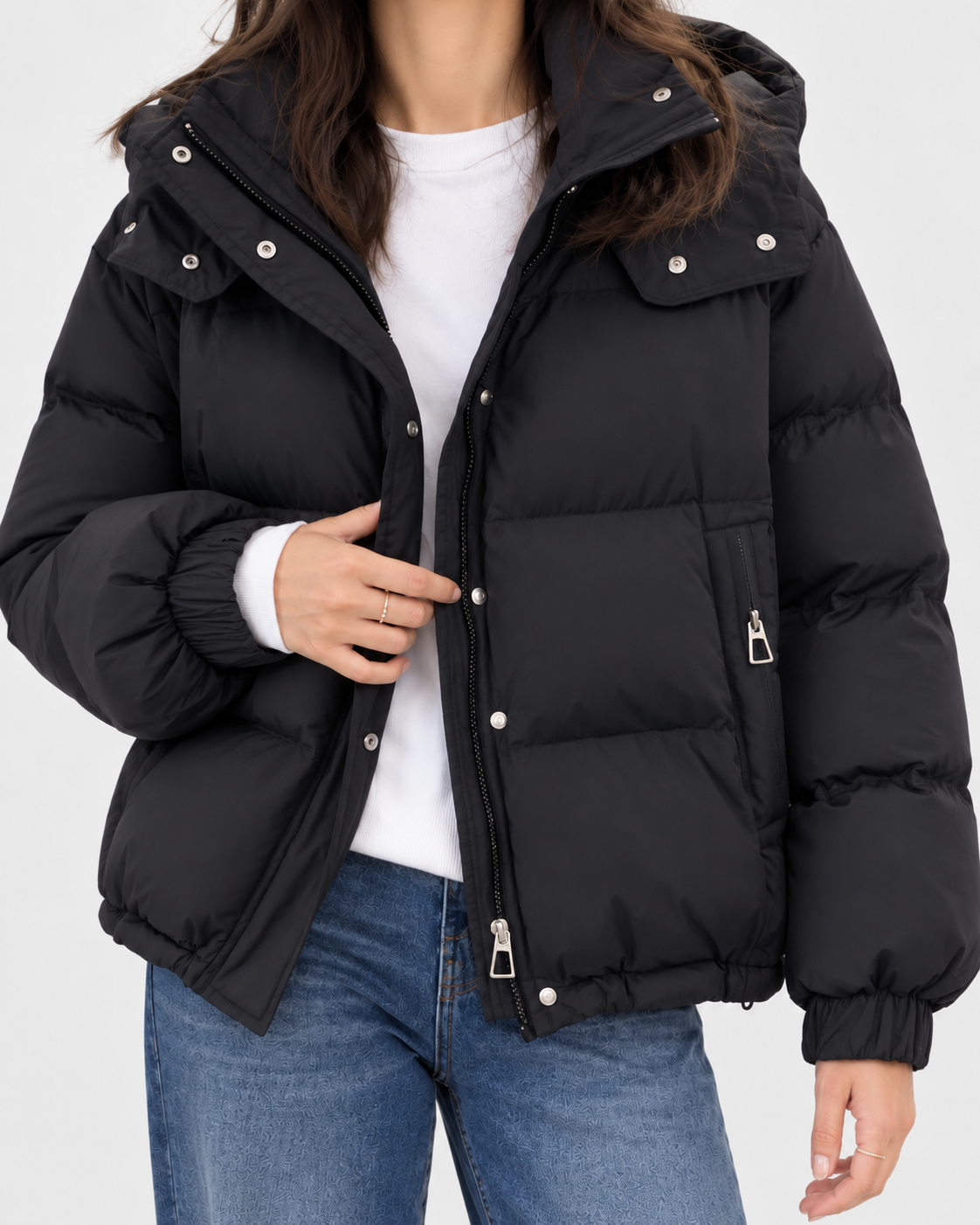 Women's Oversized Padded Puffer Jacket with Cargo Pockets and Hood