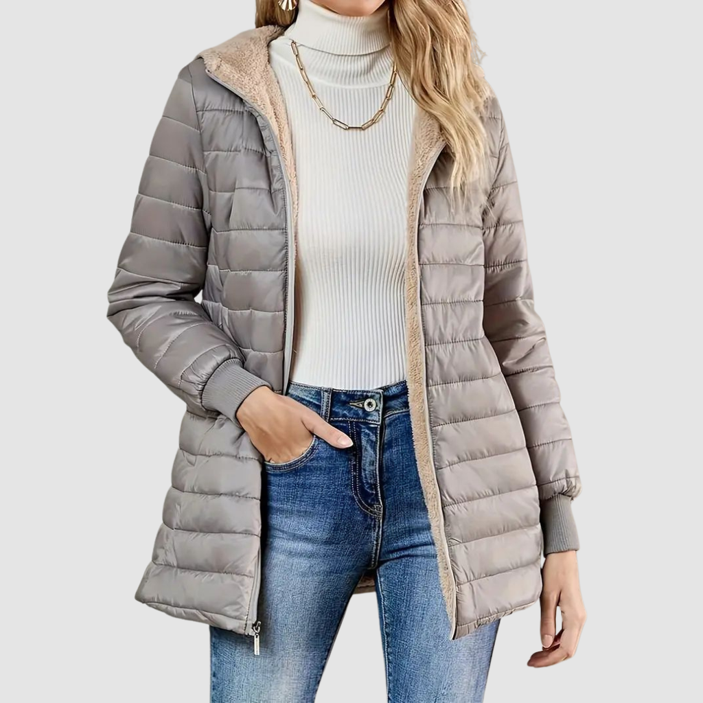 Women's Long Padded Hooded Puffer Jacket with Sherpa Lining
