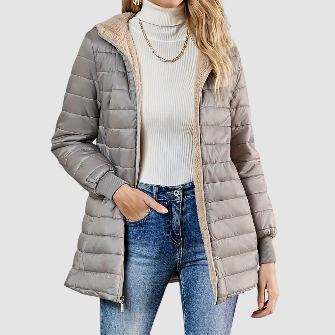 Women's Long Padded Hooded Puffer Jacket with Sherpa Lining