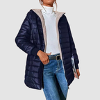 Women's Long Padded Hooded Puffer Jacket with Sherpa Lining