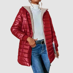 Women's Long Padded Hooded Puffer Jacket with Sherpa Lining