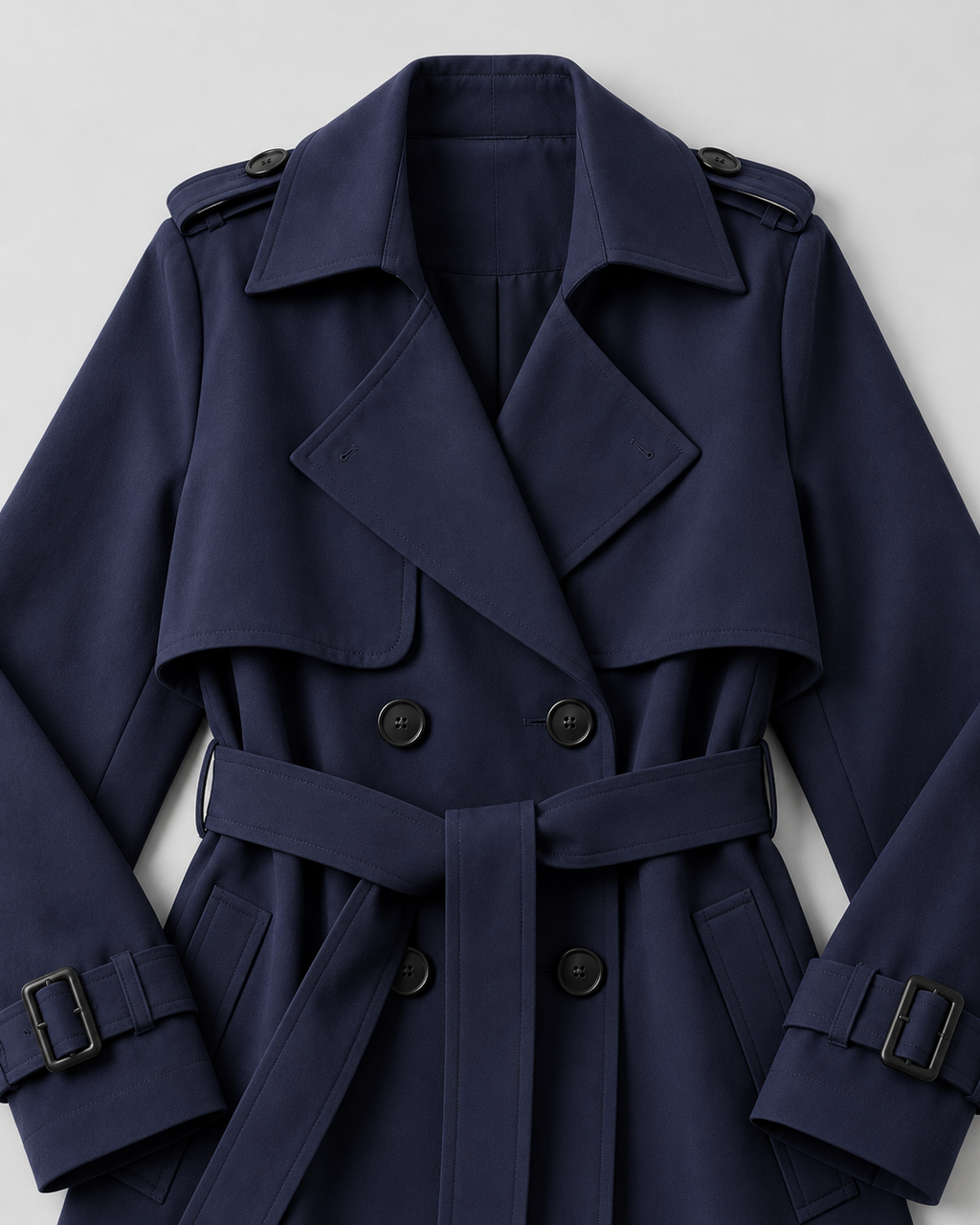 Women's Long Belted Trench Coat with Lapel Collar