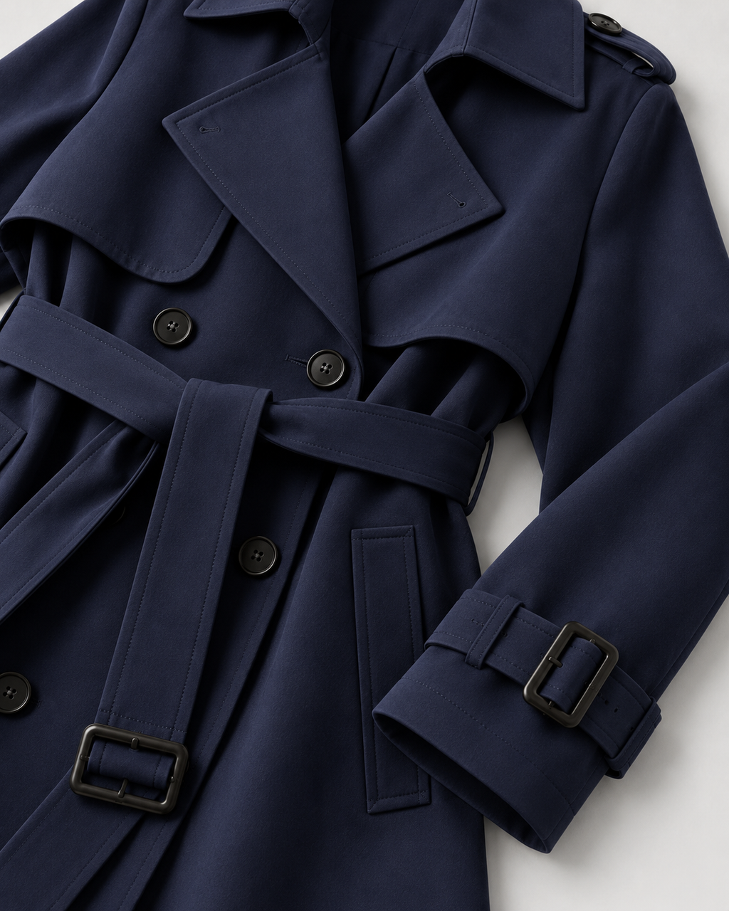 Women's Long Belted Trench Coat with Lapel Collar