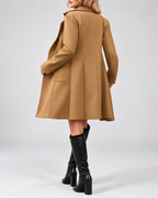 Women's Mid Length Wool Blend Coat with Notch Lapel and Double Breasted Front