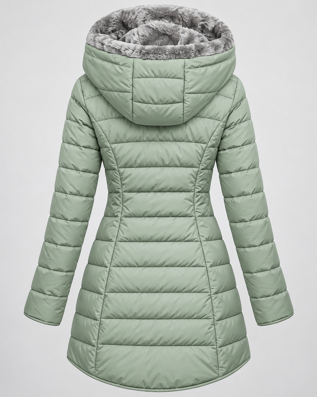 Women's Hooded Puffer Jacket with Fleece Lining and Zip Front
