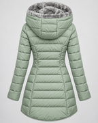 Women's Hooded Puffer Jacket with Fleece Lining and Zip Front
