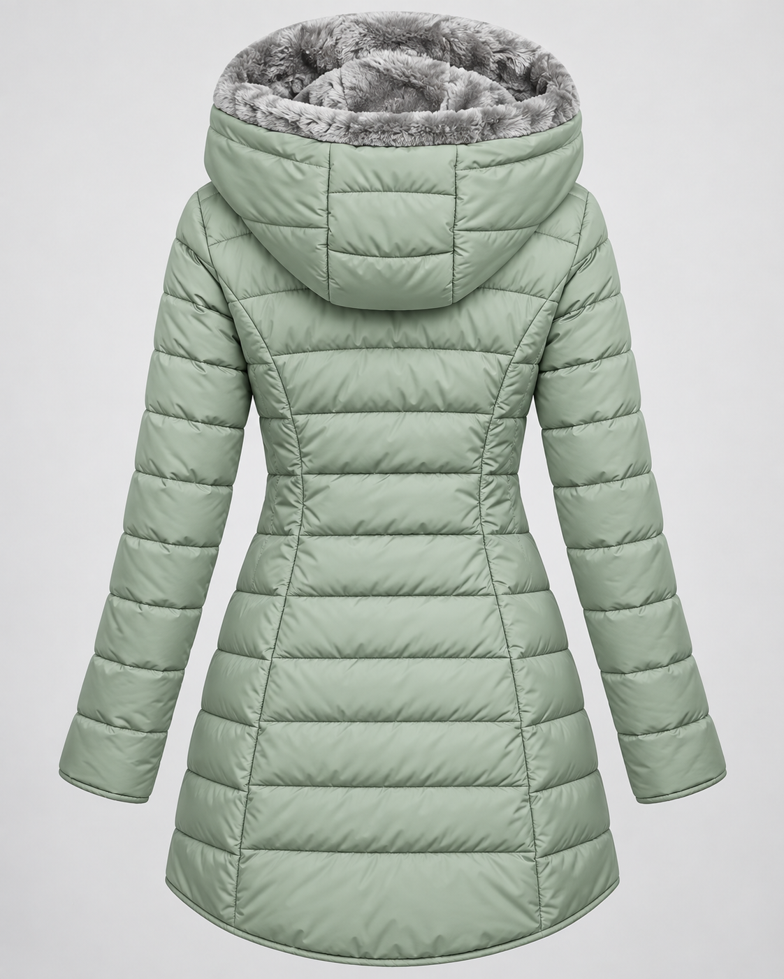 Women's Hooded Puffer Jacket with Fleece Lining and Zip Front