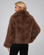 Women's Soft Faux Fur Jacket with Shawl Collar and Open Front