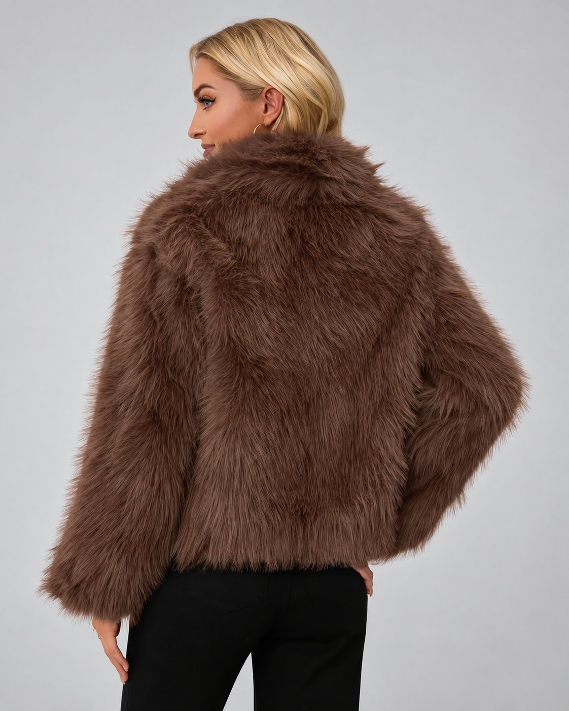 Women's Soft Faux Fur Jacket with Shawl Collar and Open Front