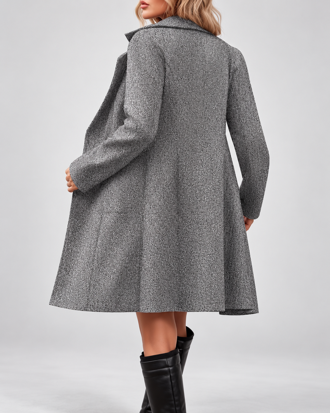 Women's Mid Length Wool Blend Coat with Notch Lapel and Double Breasted Front