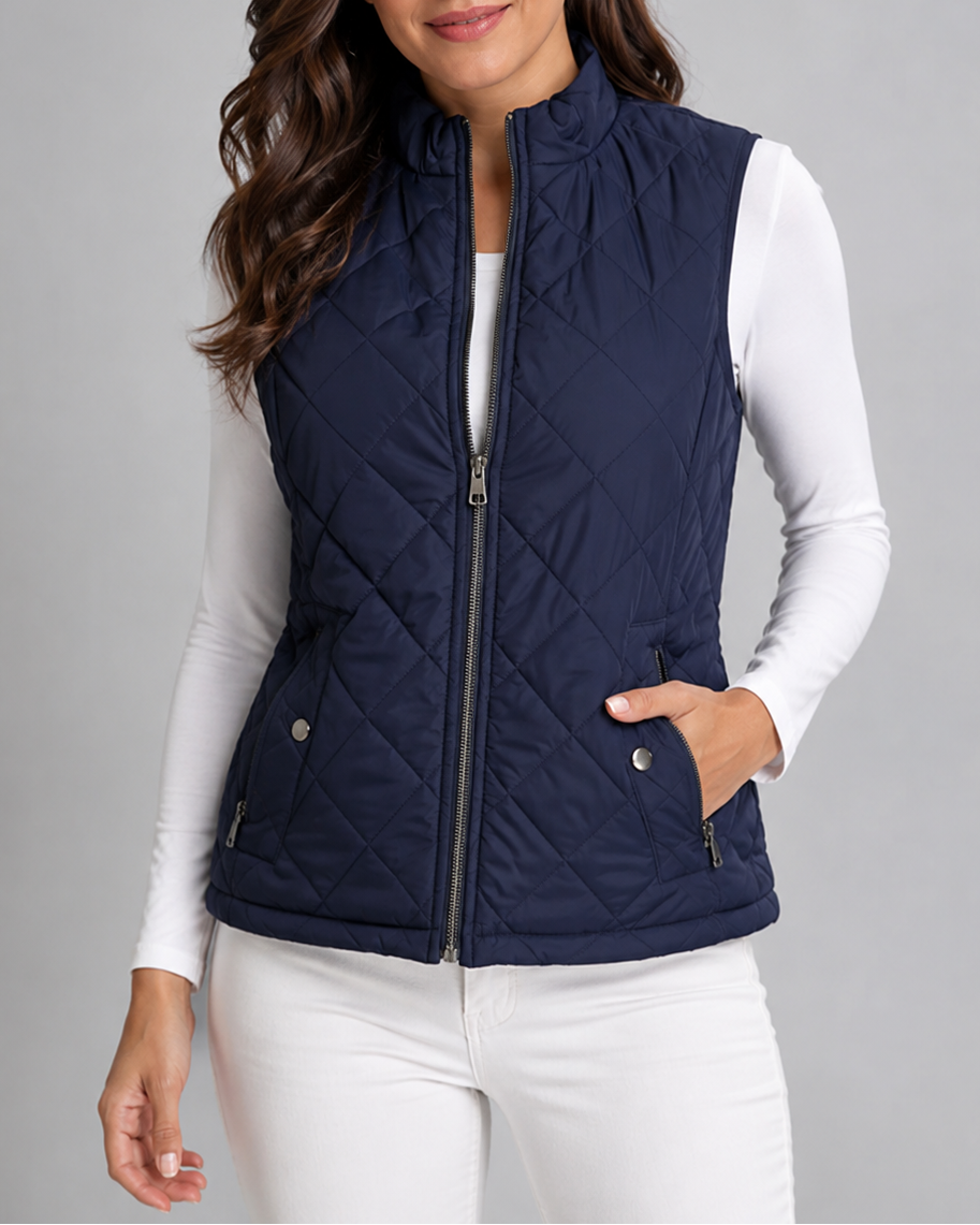 Women's Quilted Zip Front Gilet Vest with Pockets