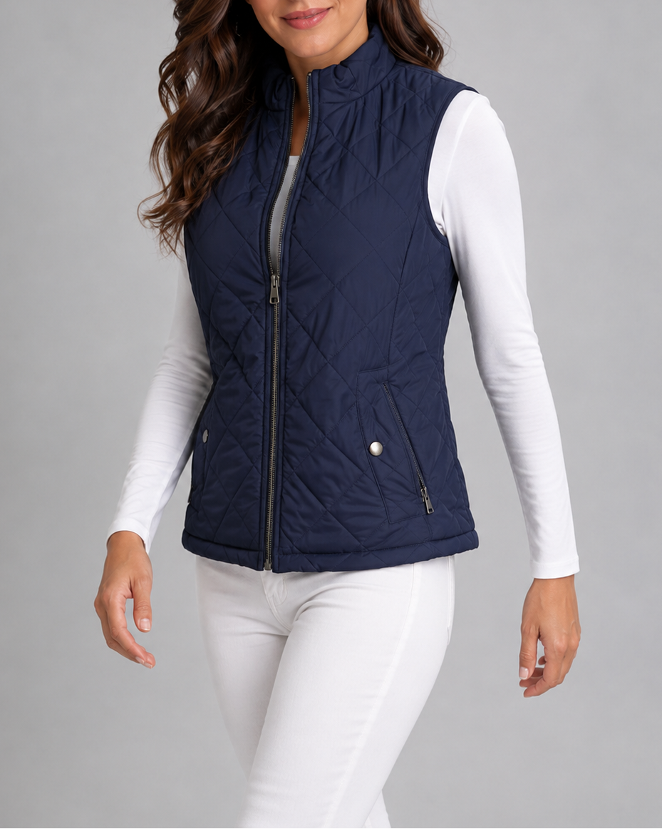 Women's Quilted Zip Front Gilet Vest with Pockets