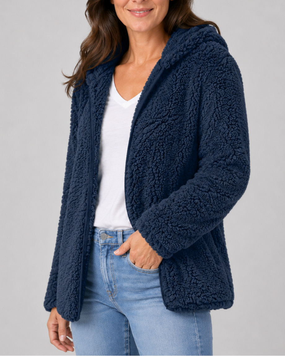 Women's Teddy Fleece Jacket with Hood and Zip Front