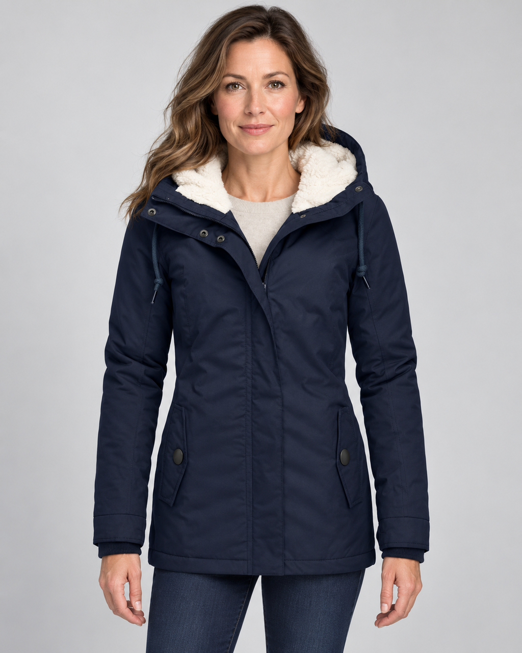 Women's Hooded Fleece-Lined Parka Coat with Zip Front