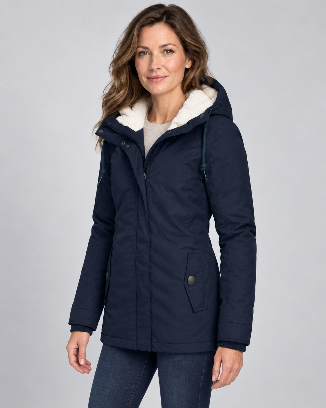 Women's Hooded Fleece-Lined Parka Coat with Zip Front