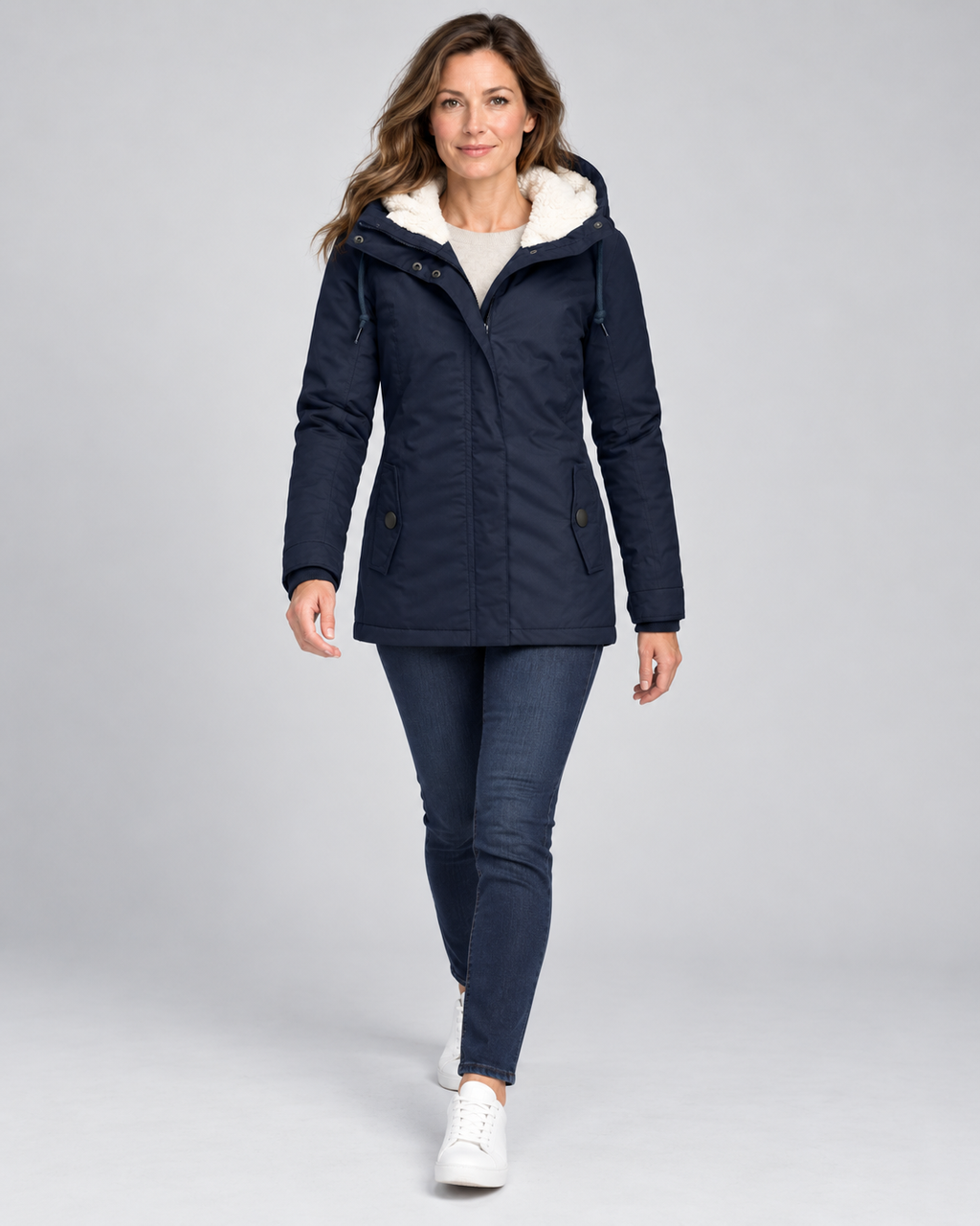 Women's Hooded Fleece-Lined Parka Coat with Zip Front