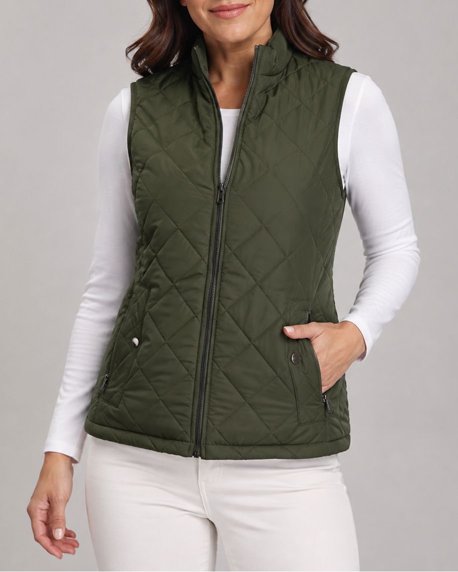 Women's Quilted Zip Front Gilet Vest with Pockets