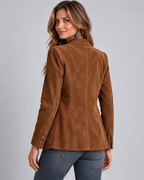 Women's Brown Suede Style Blazer with Notch Lapel and Chest Pocket