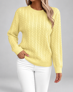 Women's Cable Textured Jumper with Crew Neck and Ribbed Cuffs