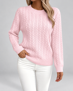 Women's Cable Textured Jumper with Crew Neck and Ribbed Cuffs