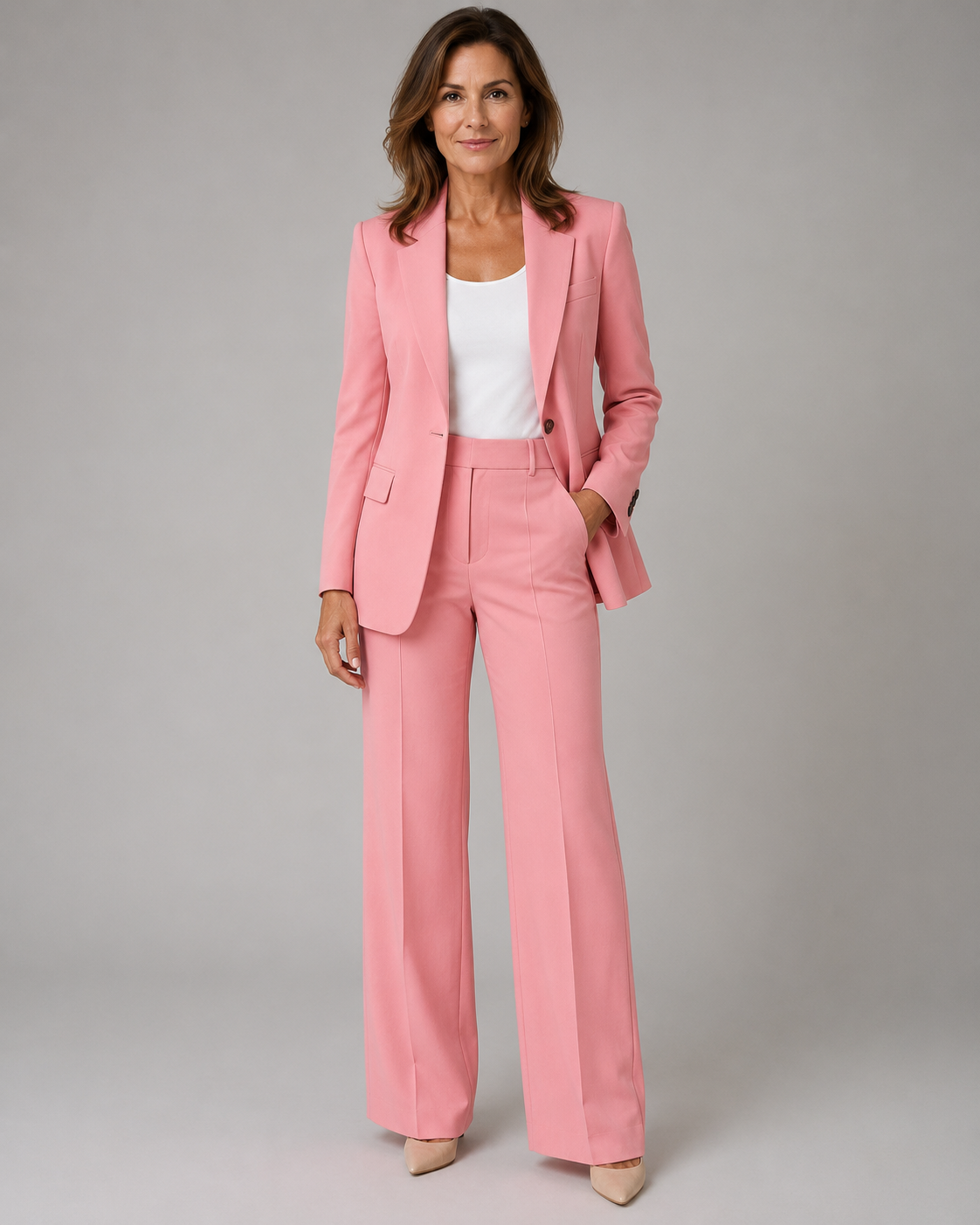 Women's Tailored Two Piece Blazer and High Waisted Trousers Suit Set