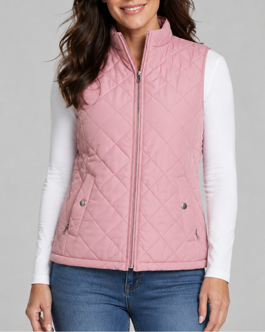 Women's Quilted Zip Front Gilet Vest with Pockets