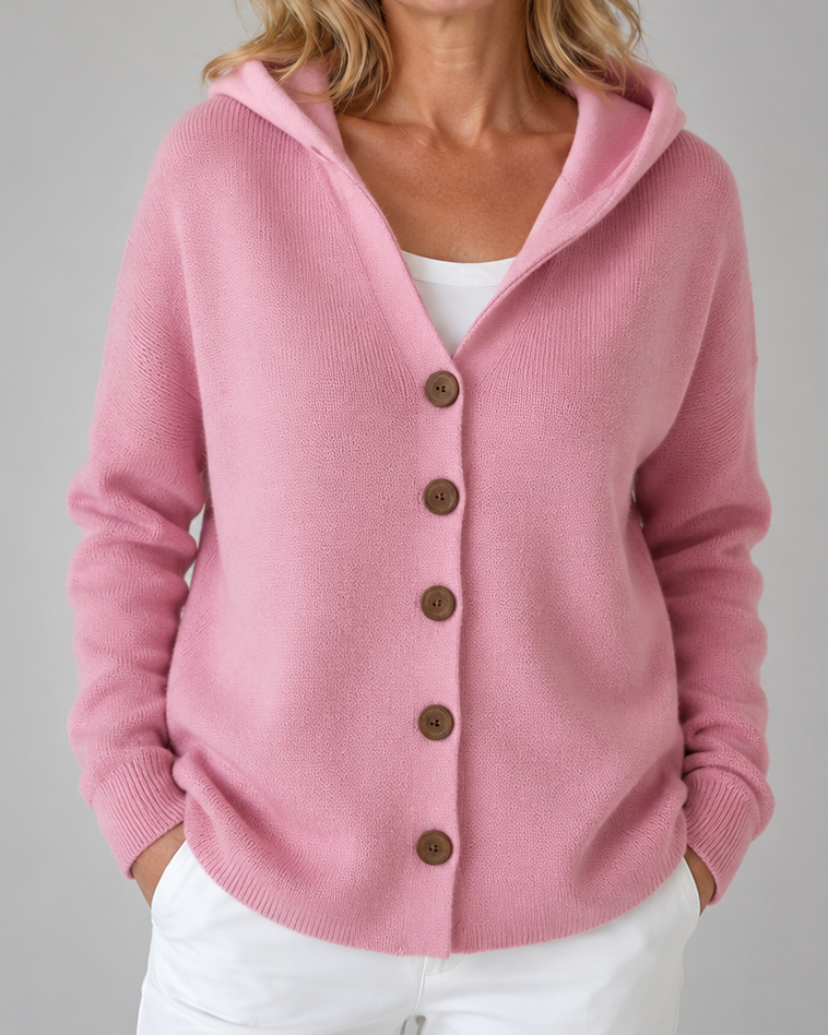 Women's Long Sleeve Hooded Button Up Knit Cardigan
