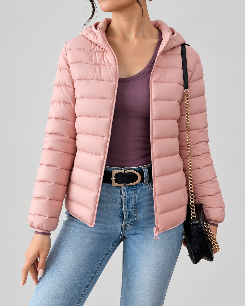 Women's Slim Hooded Puffer Jacket with Zip Front
