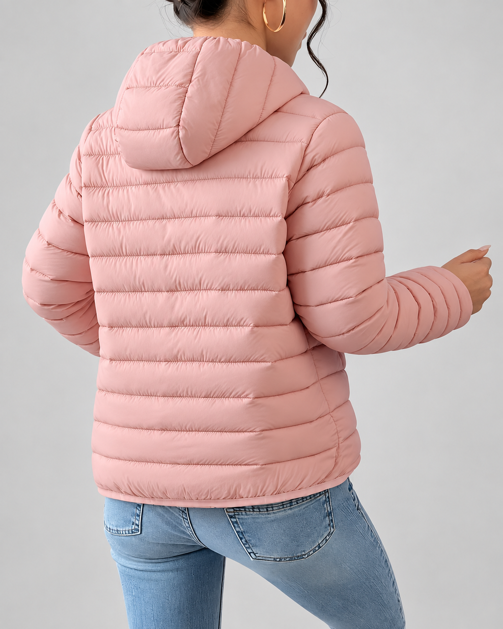 Women's Slim Hooded Puffer Jacket with Zip Front