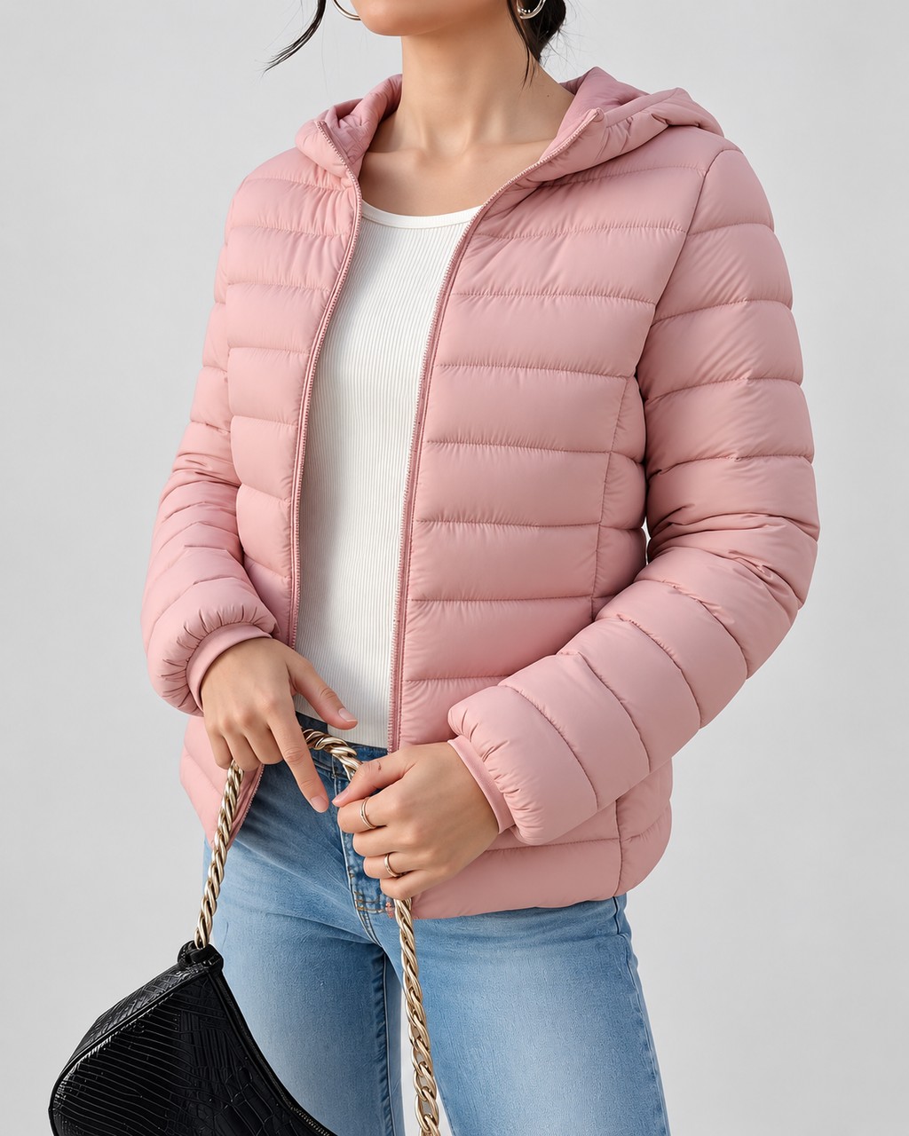 Women's Slim Hooded Puffer Jacket with Zip Front