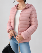 Women's Slim Hooded Puffer Jacket with Zip Front