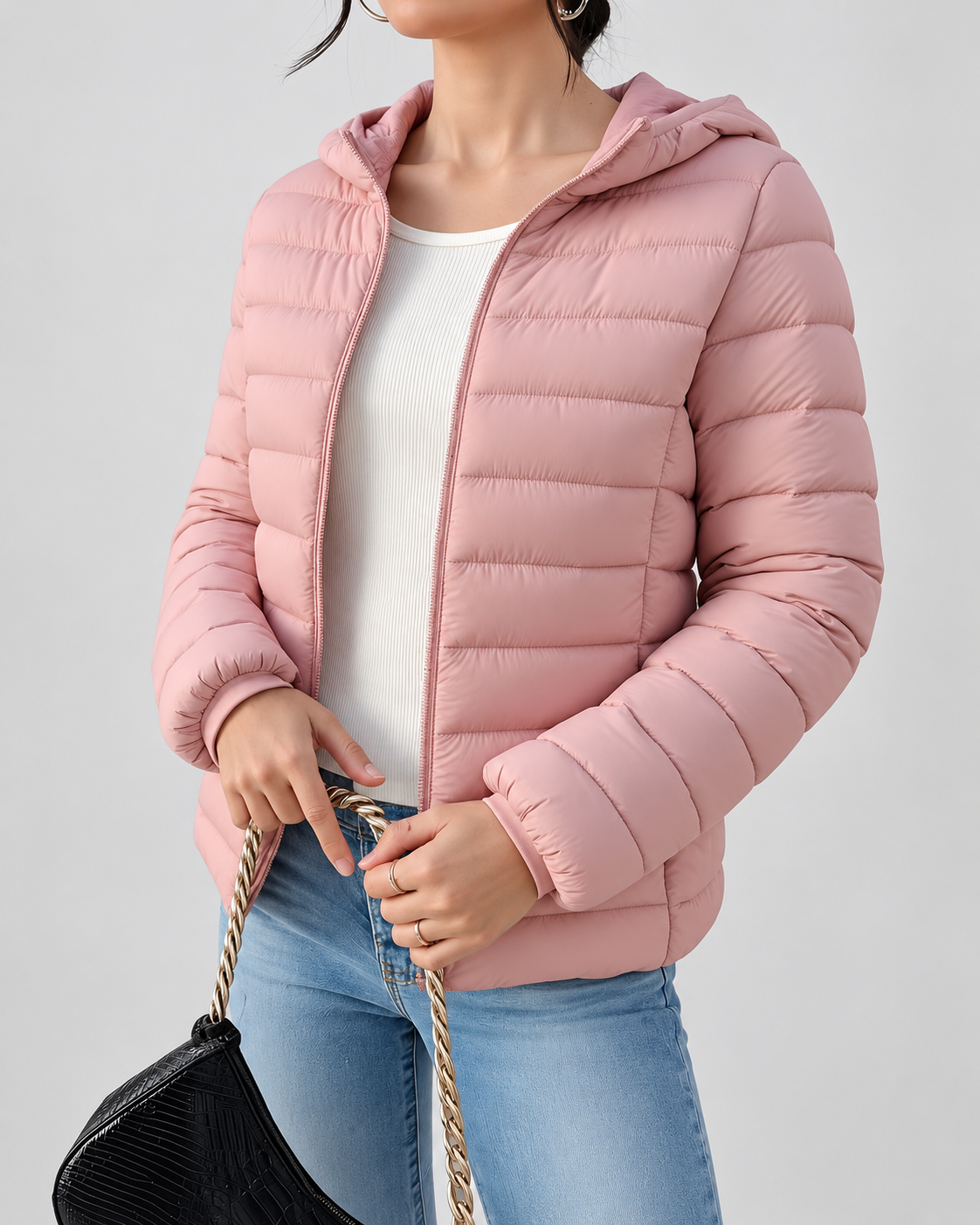 Women's Slim Hooded Puffer Jacket with Zip Front