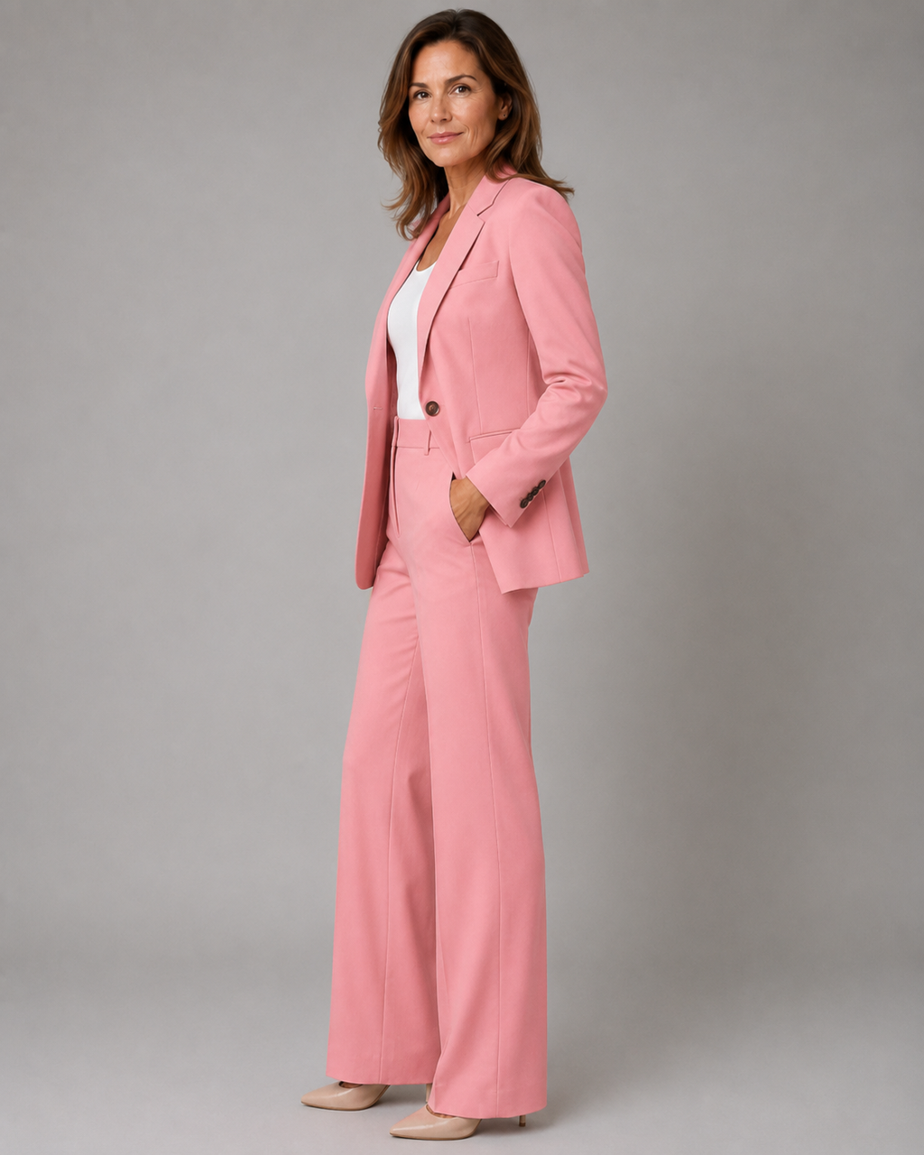 Women's Tailored Two Piece Blazer and High Waisted Trousers Suit Set