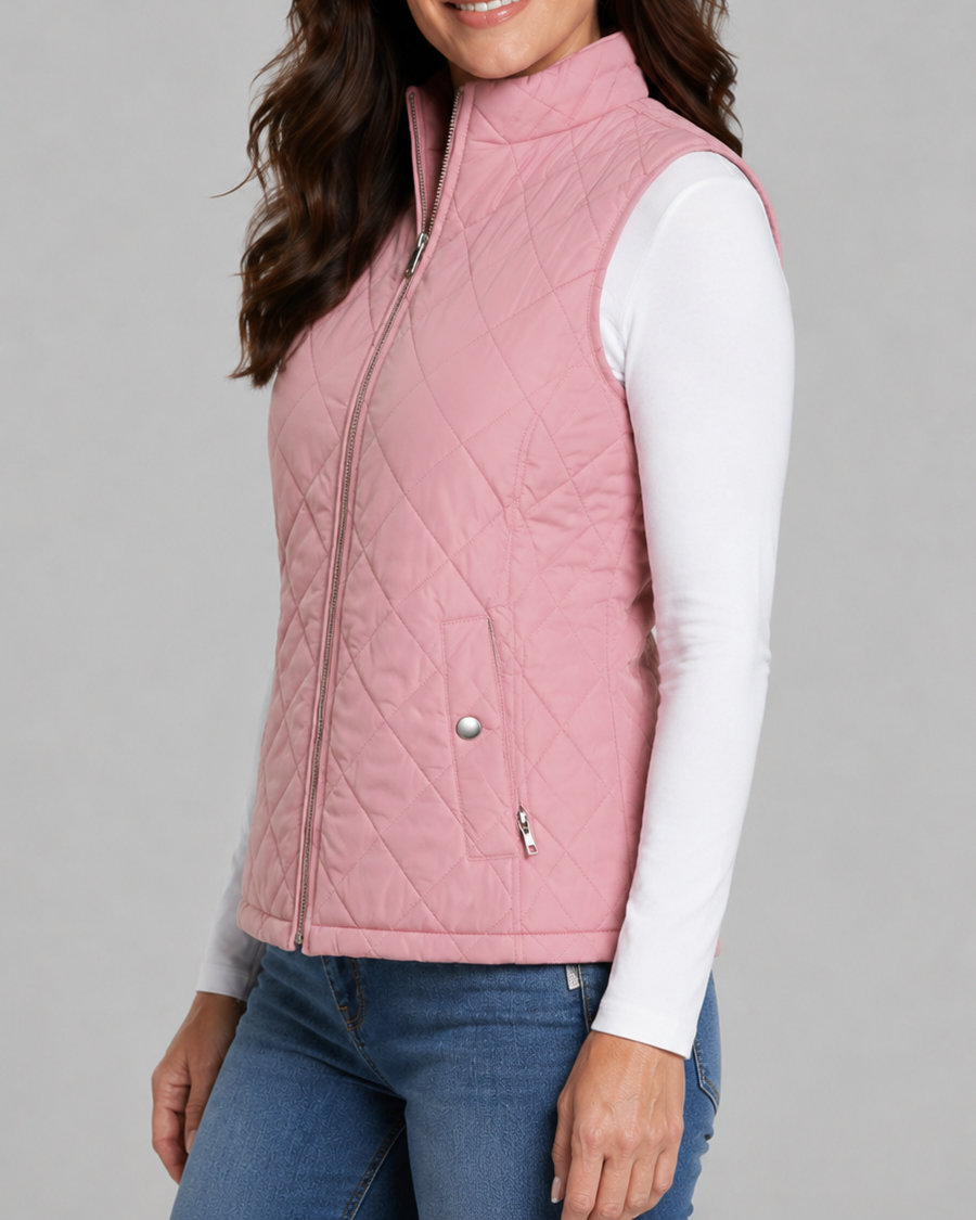Women's Quilted Zip Front Gilet Vest with Pockets