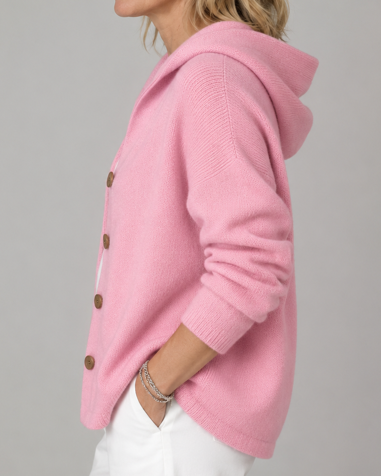 Women's Long Sleeve Hooded Button Up Knit Cardigan